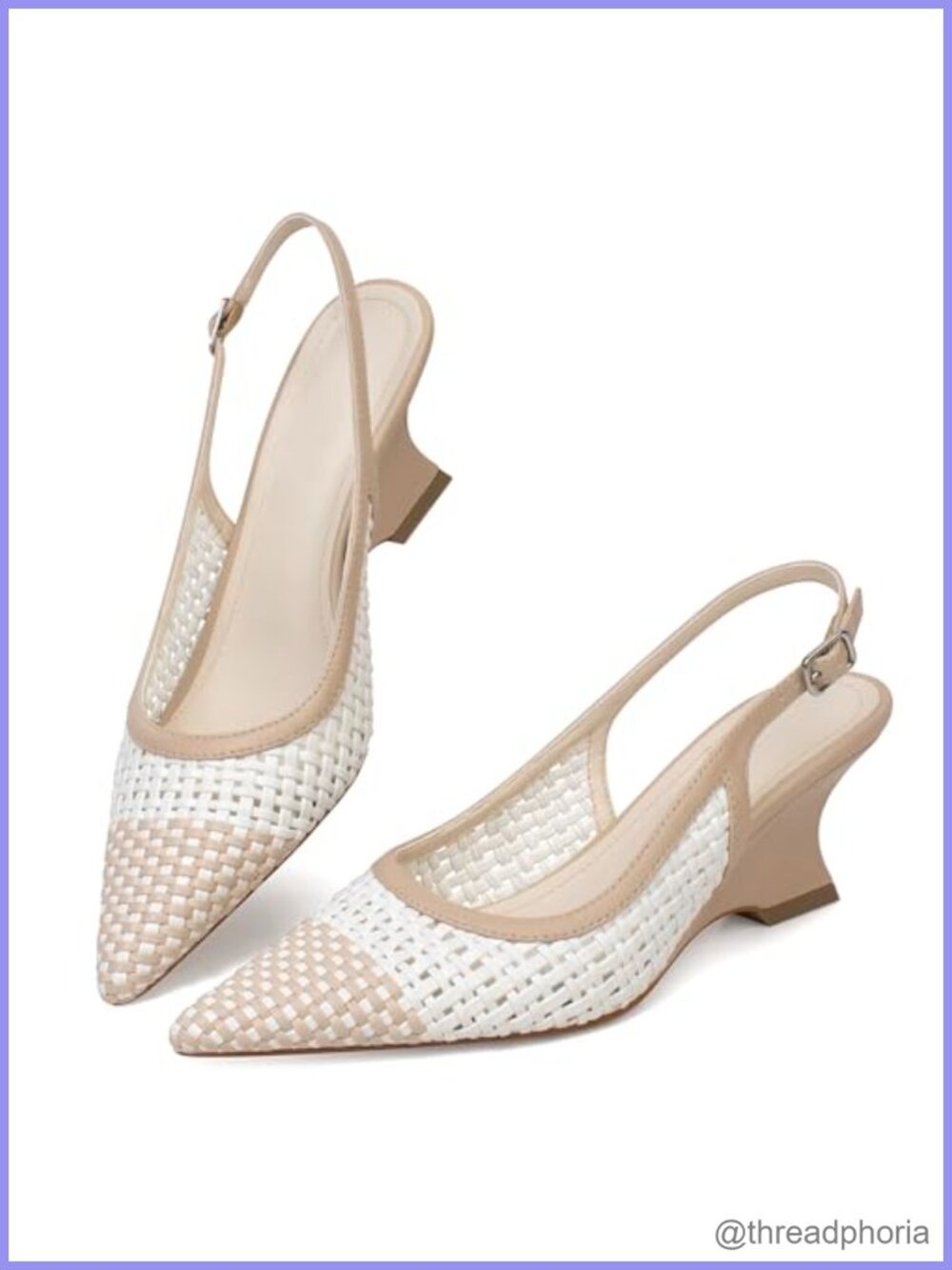 Woven Slingback Wedge Sandals Pointed Toe Faux Leather Heels